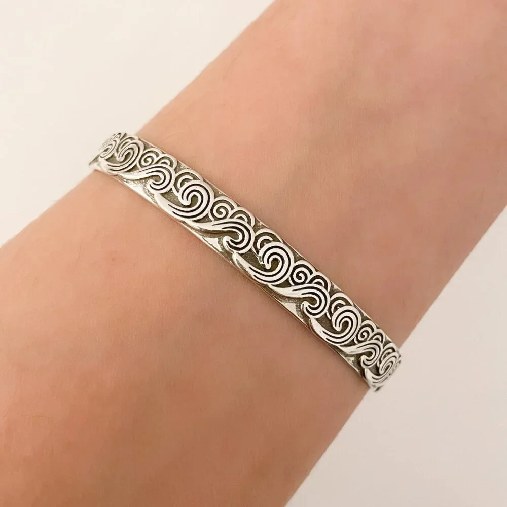 925 Sterling Silver Chunky Cuff Bangle Bracelet Engraved Sterling Silver Bangle